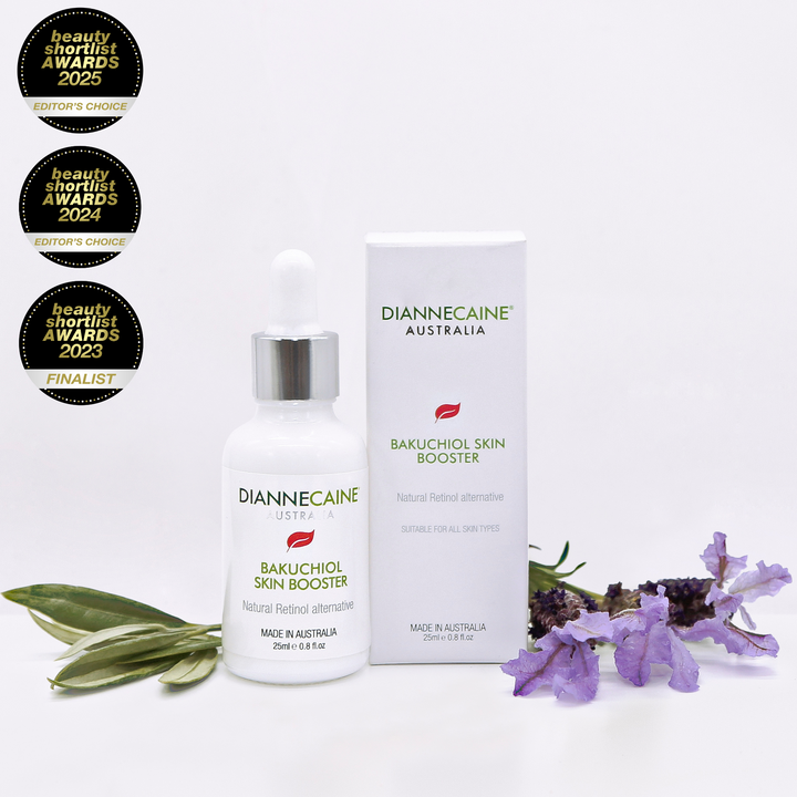 Bakuchiol Skin Booster for mature skin
Natural retinol alternative serum in glass bottle
Bakuchiol Skin Booster - Dianne Caine Australia